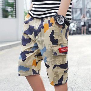 Camouflage Print Boys Comfortable Creative Shorts, Casual Slightly Stret